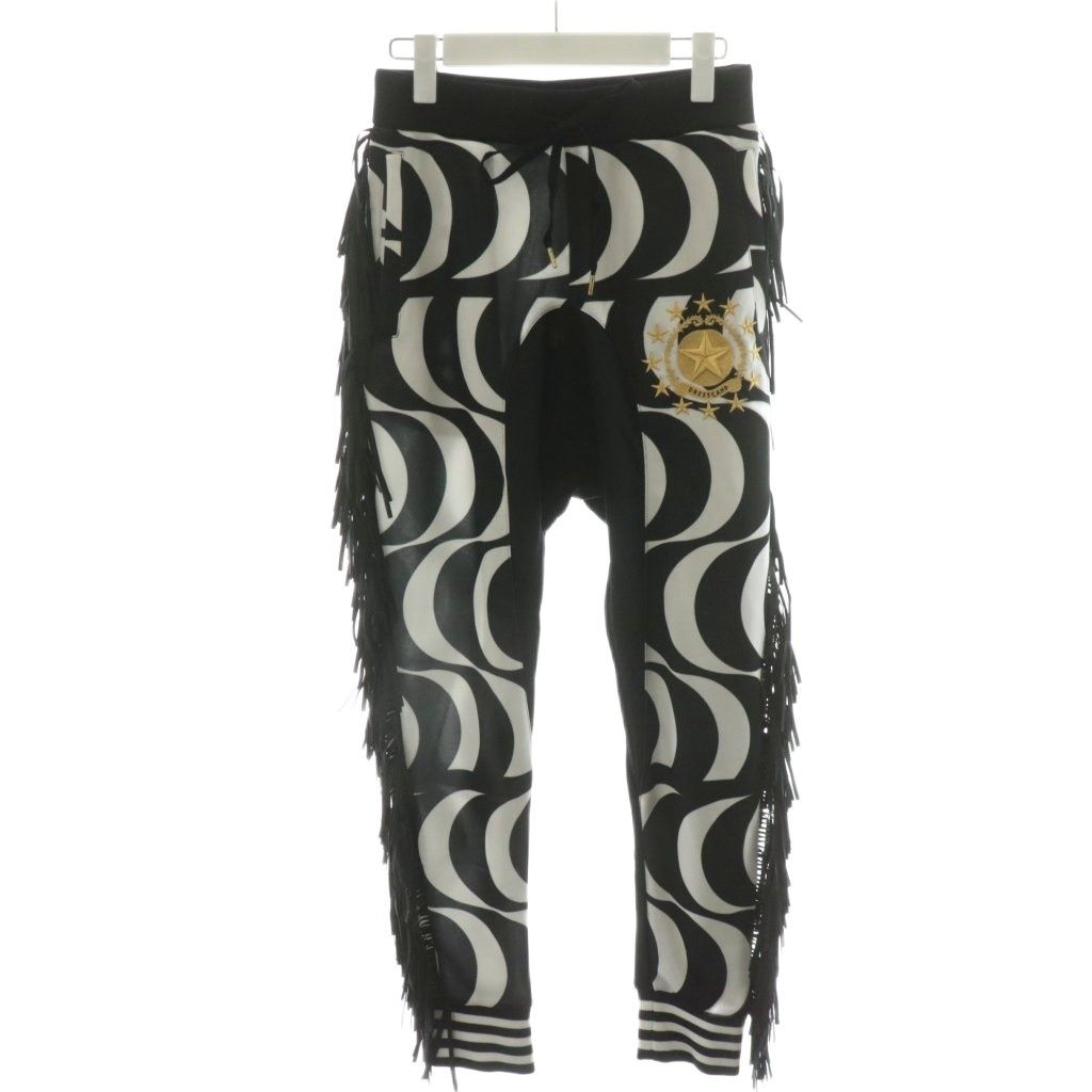 ドレスキャンプ DRESSCAMP 15SS ジョガーパンツ フリンジ ロゴ 刺繍 スター 星 キネティック柄 44 黒 ブラック 白 ホワイト 58-15S20615 |AN24