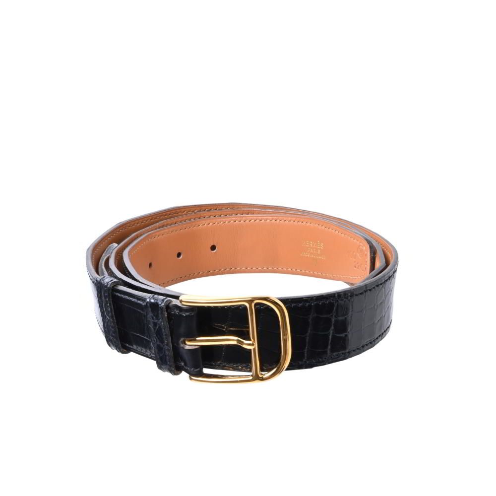 HERMES 1993年 ◯W刻印 クロコダイル レザー ベルト HERMES（エルメス） 良品□HERMES ポロサス クロコダイル Hロゴ