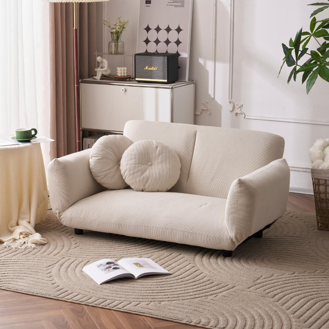 グレー】2人掛けソファベッド 組立不要 フロアソファ ローソファ 軽い