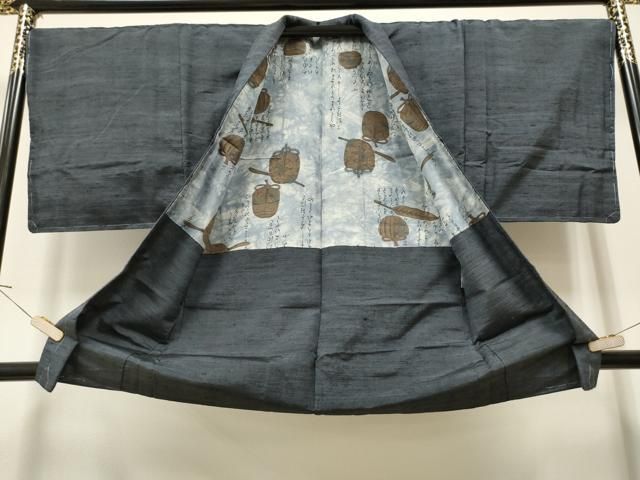 平和屋着物○男性 紬地 アンサンブル 霞文 正絹 逸品 未使用