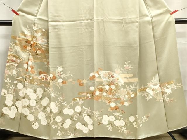 平和屋着物□豪華色留袖 駒刺繍 扇面花文 金彩 正絹 逸品