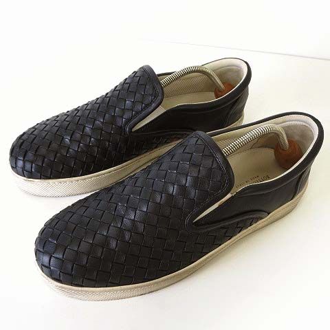 ボッテガヴェネタ BOTTEGA VENETA イントレチャート スリッポン シューズ 本革 レザー スニーカー 41 黒 ブラック 26.0cm くつ 靴