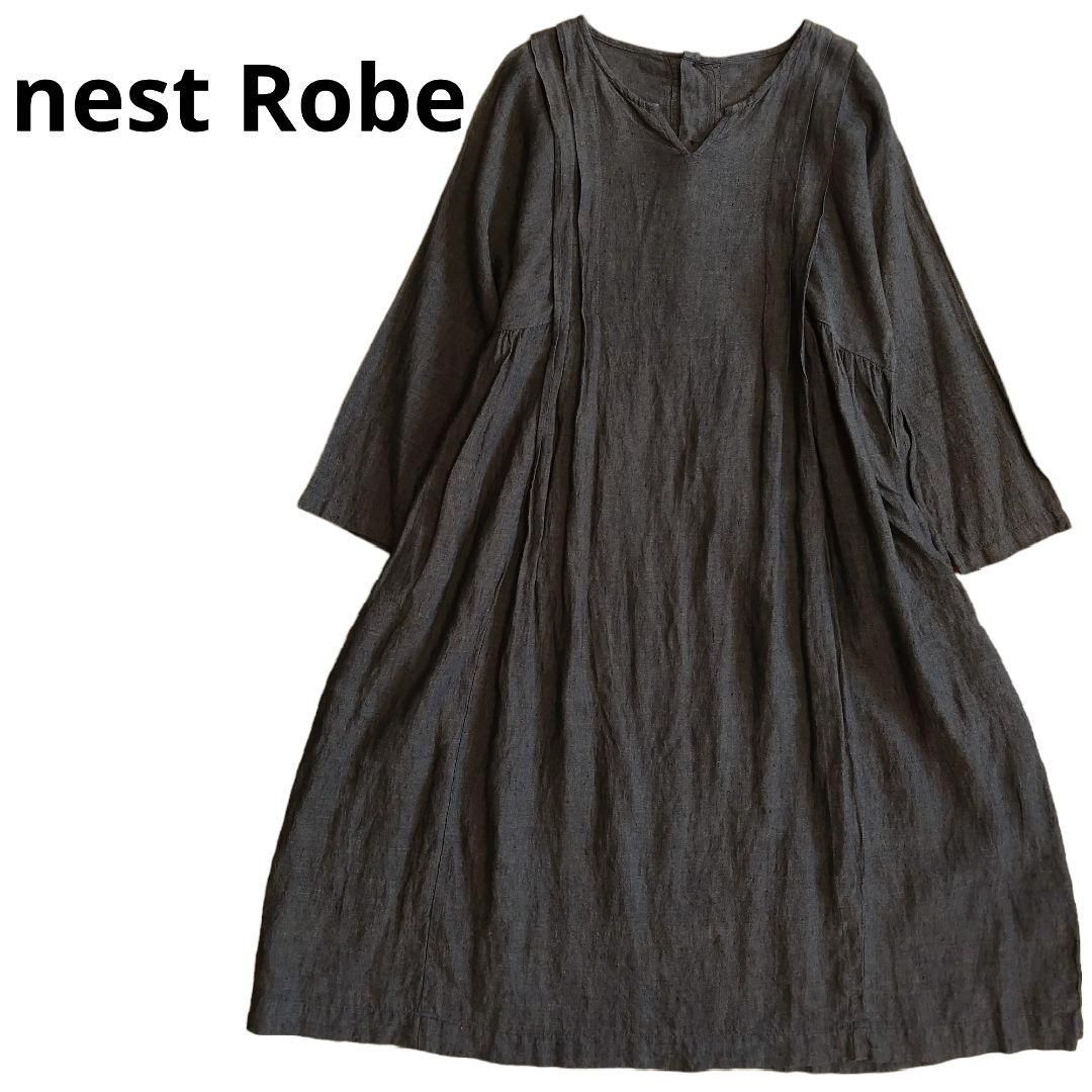 nest Robe ネストローブ バックボタン ロングワンピース リネン100