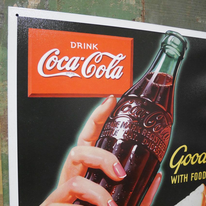 ティンサイン コカコーラ ブリキ看板 good WITH FOOD Coca-Cola 