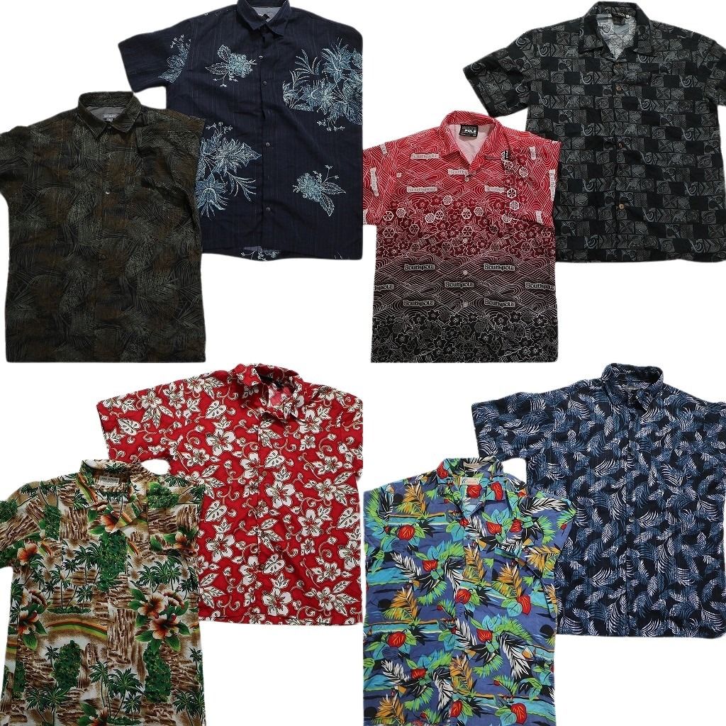 古着卸 まとめ売り ポリエステル系 アロハシャツ 半袖シャツ 8枚セット (メンズ M ) カラーMIX 柄MIX ボックスシルエット MT6037