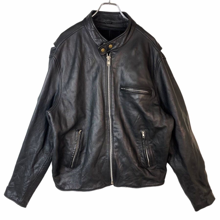 ＃ヴィンテージ　ブラックレザー シングルライダースジャケット ヴィンテージライクシングルライダース（ライダースジャケット