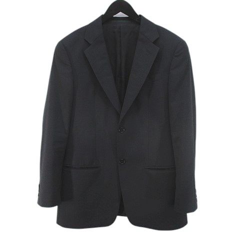アルマーニ コレツィオーニ ARMANI COLLEZIONI チェック柄 セットアップ 上下 スーツ 46 灰系 ダークグレー テーラード 裏地 ボタン ジップフライ タック 毛 ウール