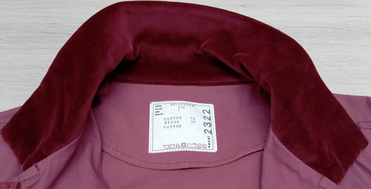 sacai/サカイ/ブルゾン/Cotton Oxford Blouson/20-02322M/20AW/ワイン 
