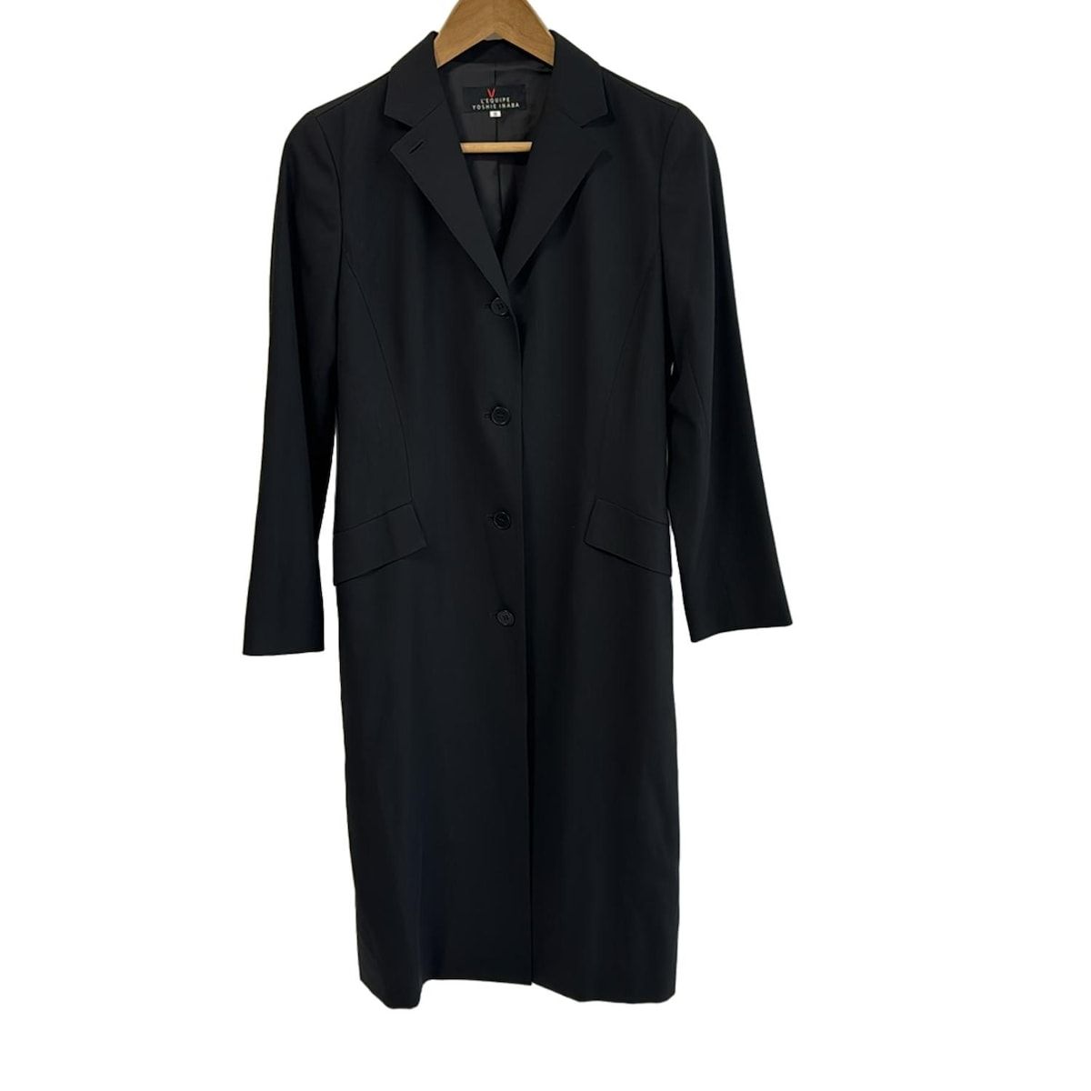 美品yoshie inaba ヨシエイナバ　ロングコート　ブラック　９号 L'EQUIPE YOSHIE INABA(レキップ ヨシエイナバ) コート サイズ9 M