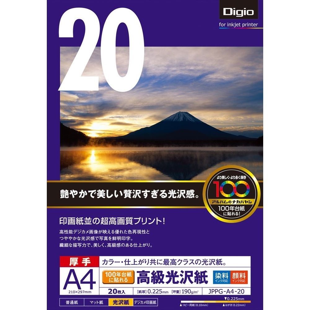 まとめ買い ナカバヤシ インクジェット用紙 100年台紙に貼れる 光沢紙 厚手 A4 20枚 JPPG-A4-20 5冊セットセット