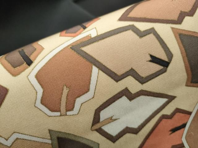 平和屋着物○塩瀬 九寸名古屋帯 型染め 切嵌枝葉文 黒地