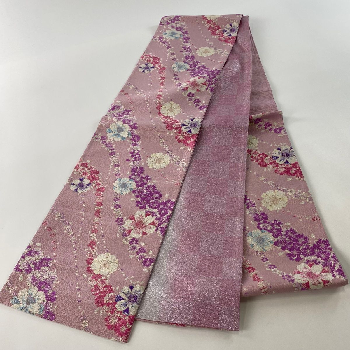 406y5☆袋帯 桜 金糸 ラメ糸☆美品 406y5☆袋帯 桜 金糸 ラメ糸☆美品