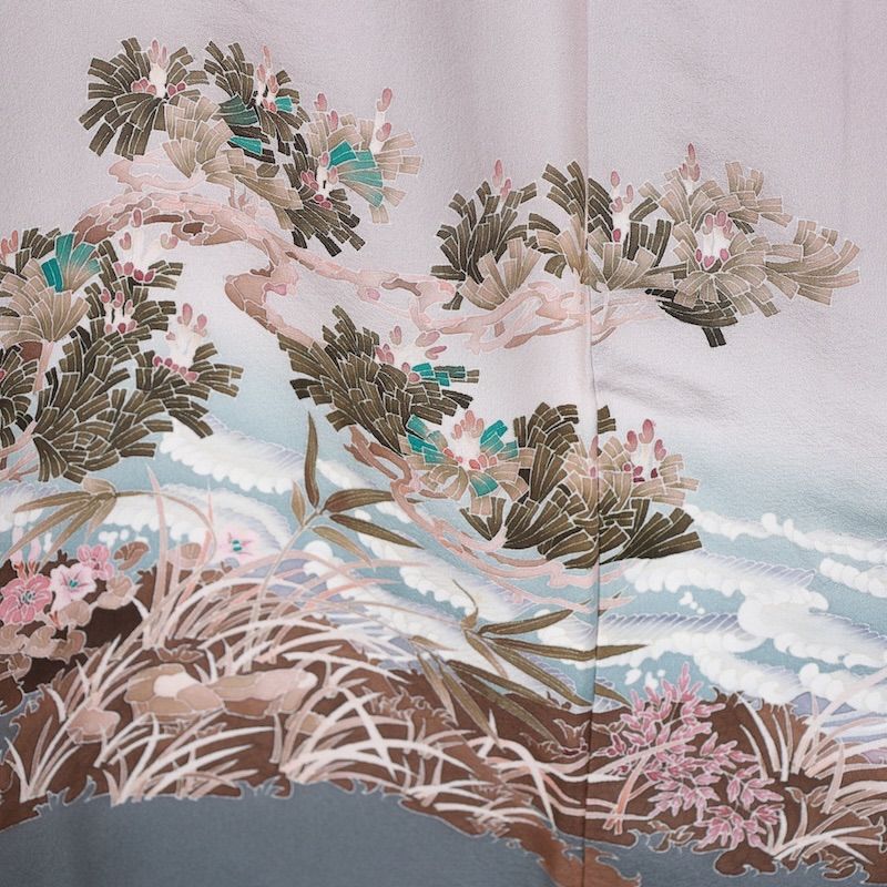 銀通し 刺繍 金彩 牡丹 百合 レース 色留袖 着物 015a p 銀通し 刺繍