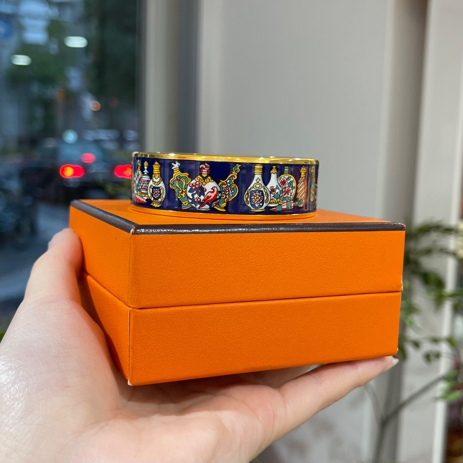 HERMES エルメス エマイユ バングル シルバー オレンジ 極美品☆z72618