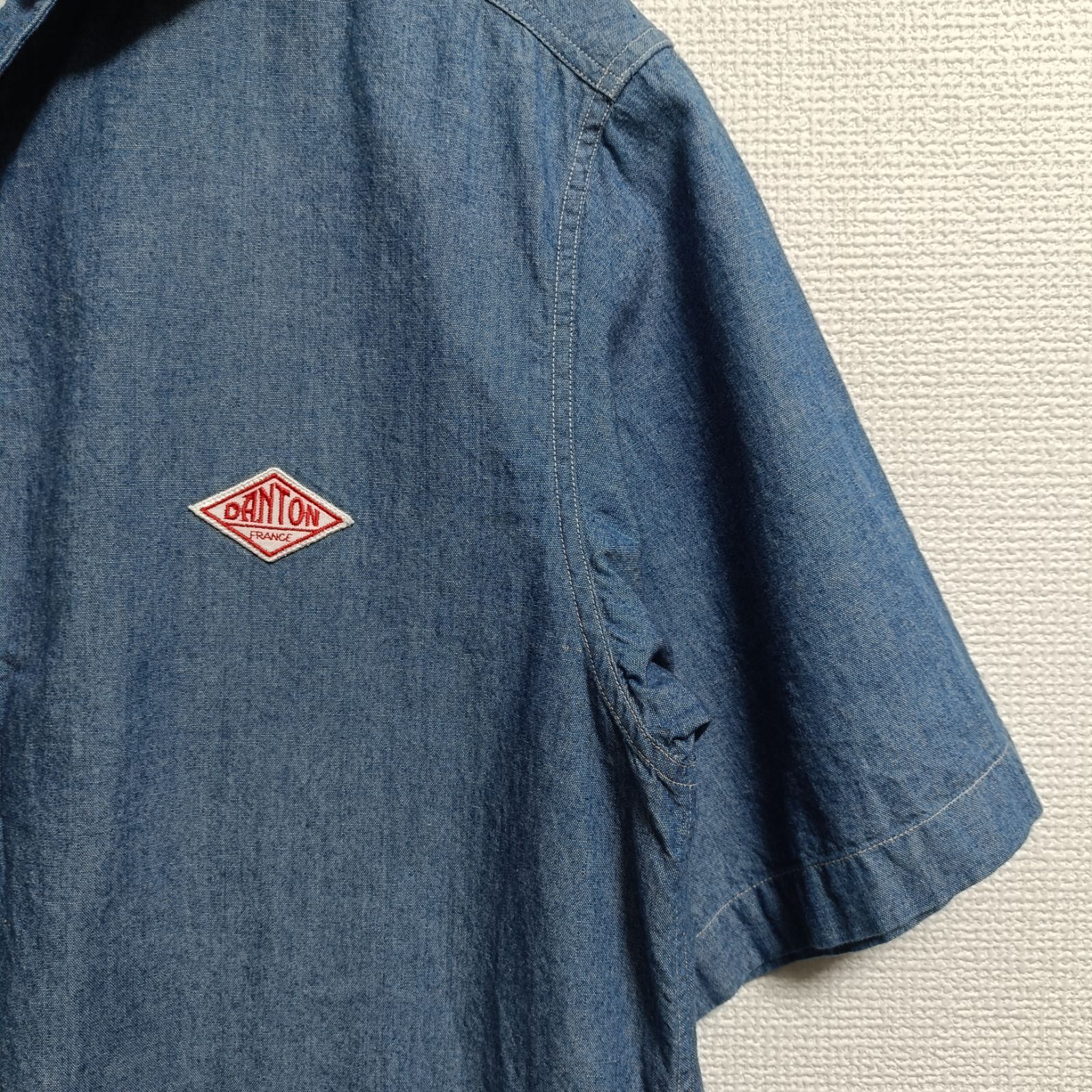 〈美品〉DANTONダントン　半袖シャンブレーシャツ ブルー　36サイズ 美品〉DANTONダントン 半袖シャンブレーシャツ ブルー 36サイズ