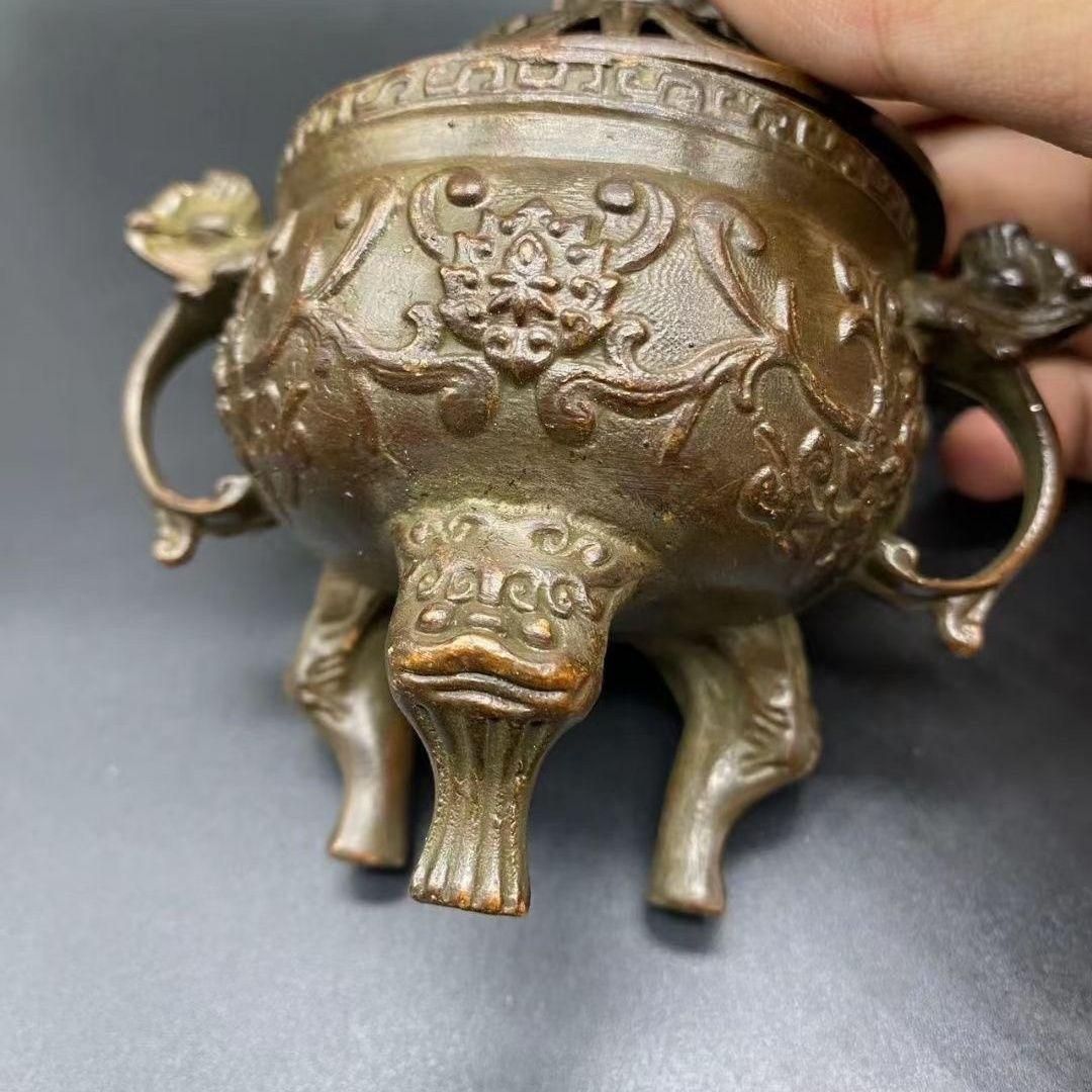 九龍香炉 風水 金属製 アンティーク 骨董品 香炉 双耳三足鼎瑞獣 銅器