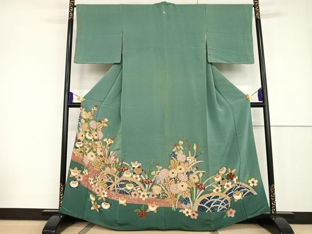 平和屋着物○訪問着 友禅 草花文 金彩 鬼しぼ縮緬 正絹 逸品