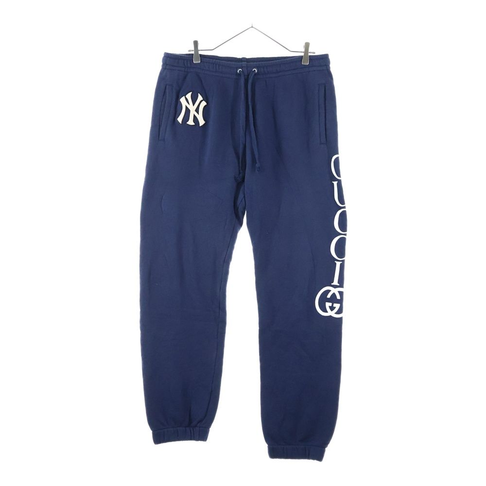 GUCCI グッチ 18AW ×MLB NY ニューヨーク ヤンキース NY刺繍 ロゴプリント スウェットパンツ ネイビー 497252 X949B