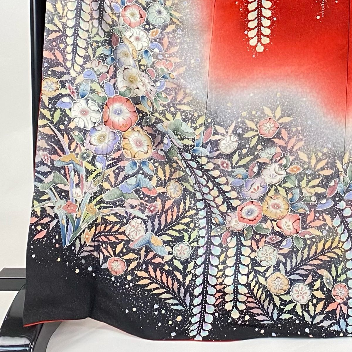 美品 本振袖 翠山工房 辻が花 絞り 朱色 トールサイズ 身丈170cm