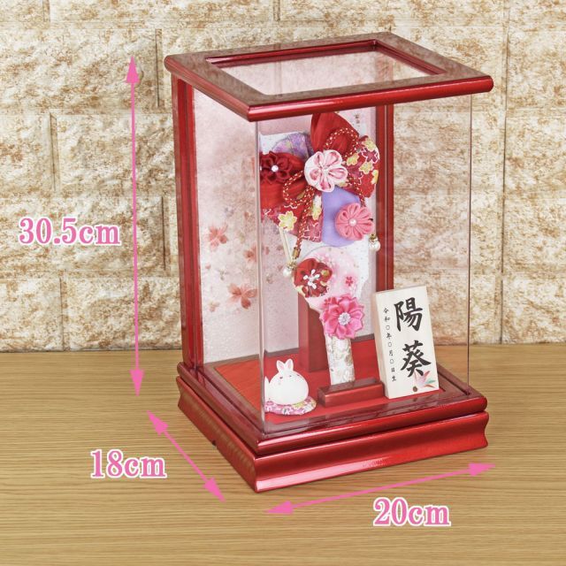 【新品】 正月飾り　羽子板　ケース入り　朱色 羽子板 初正月 ケース入り(7号 摘み細工 髪飾り付き つまみ細工