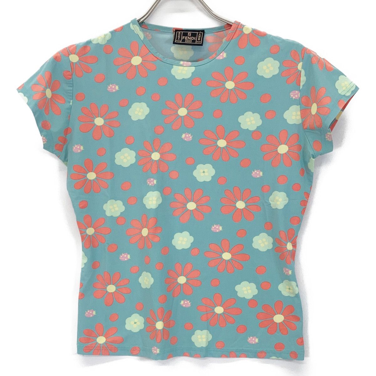 FENDI フェンディ ﾌﾞﾙｰ 花柄 半袖ﾄｯﾌﾟｽ M