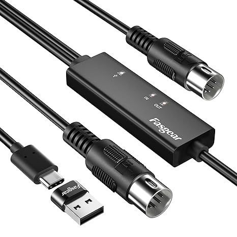 Fasgear USB C MIDIケーブル Type C - USBアダプター付き 6フィート