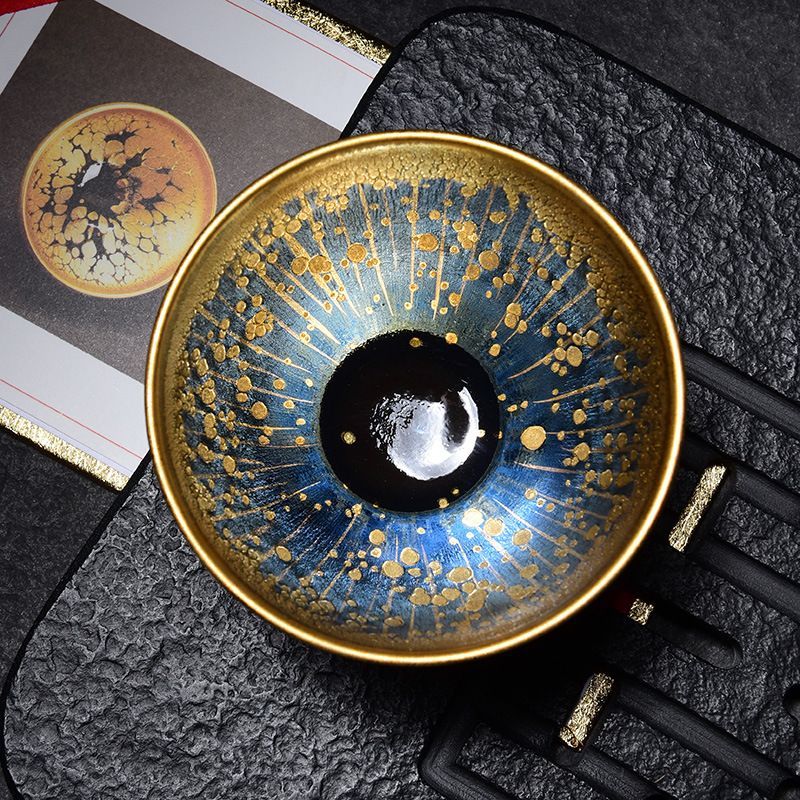 極上品☆京焼 茶碗 焼締め 自然釉 陶磁 茶盞 曜変油滴星天目