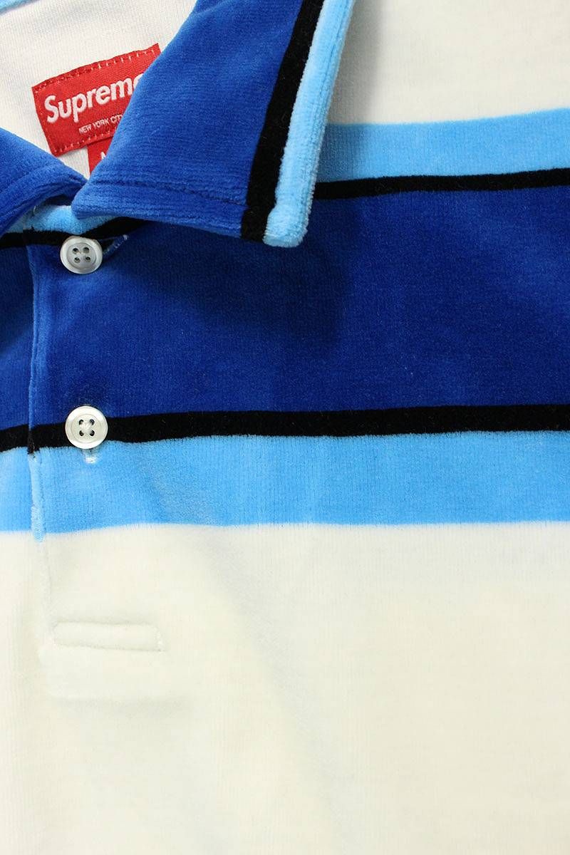 シュプリーム 21SS Stripe Velour Polo ベロアストライプ半袖