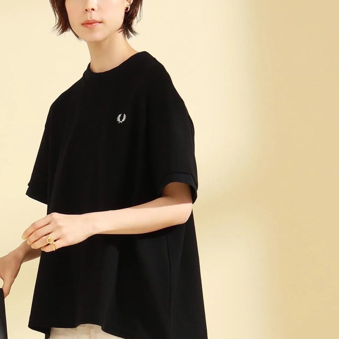 FRED PERRY × Ray BEAMS | 別注 オーバーサイズ Tシャツ ブラック