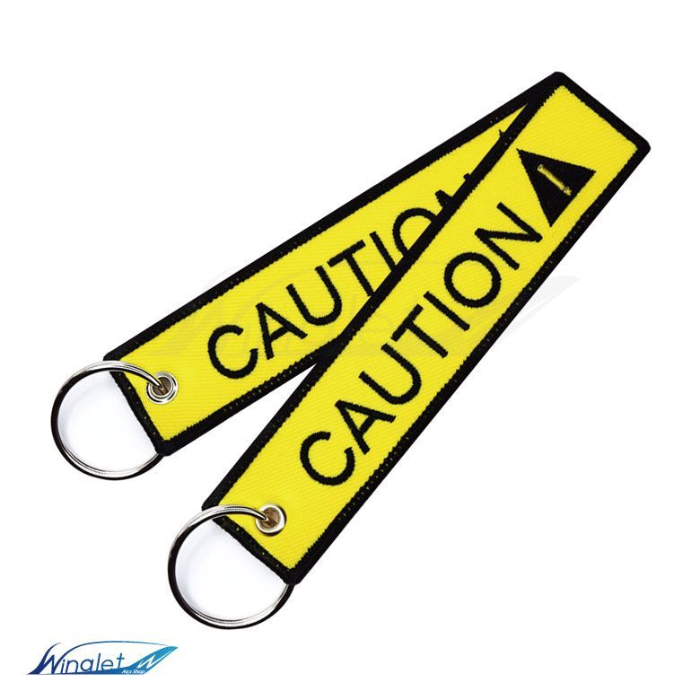 CAUTION 注意 タグ キーホルダー ( 1個 ) 刺繍タグ カラー