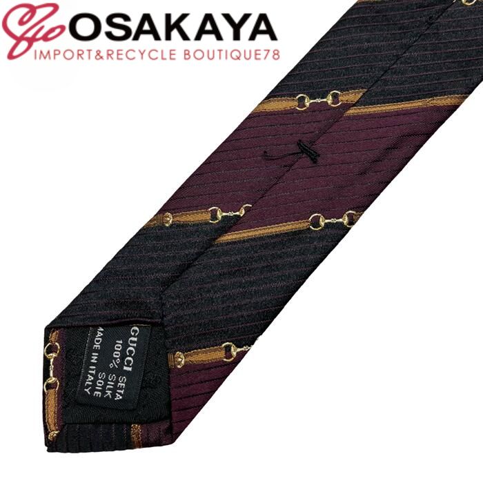 中古 極美品 GUCCI グッチ ホースビット ストライプ ネクタイ