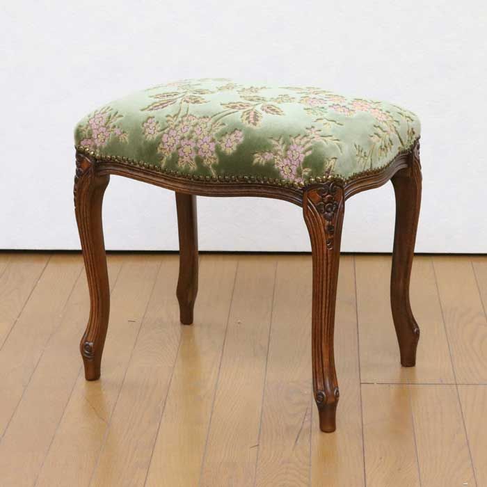 イタリア製 スツール 金華山 グリーン 猫脚 木製 完成品 オットマン