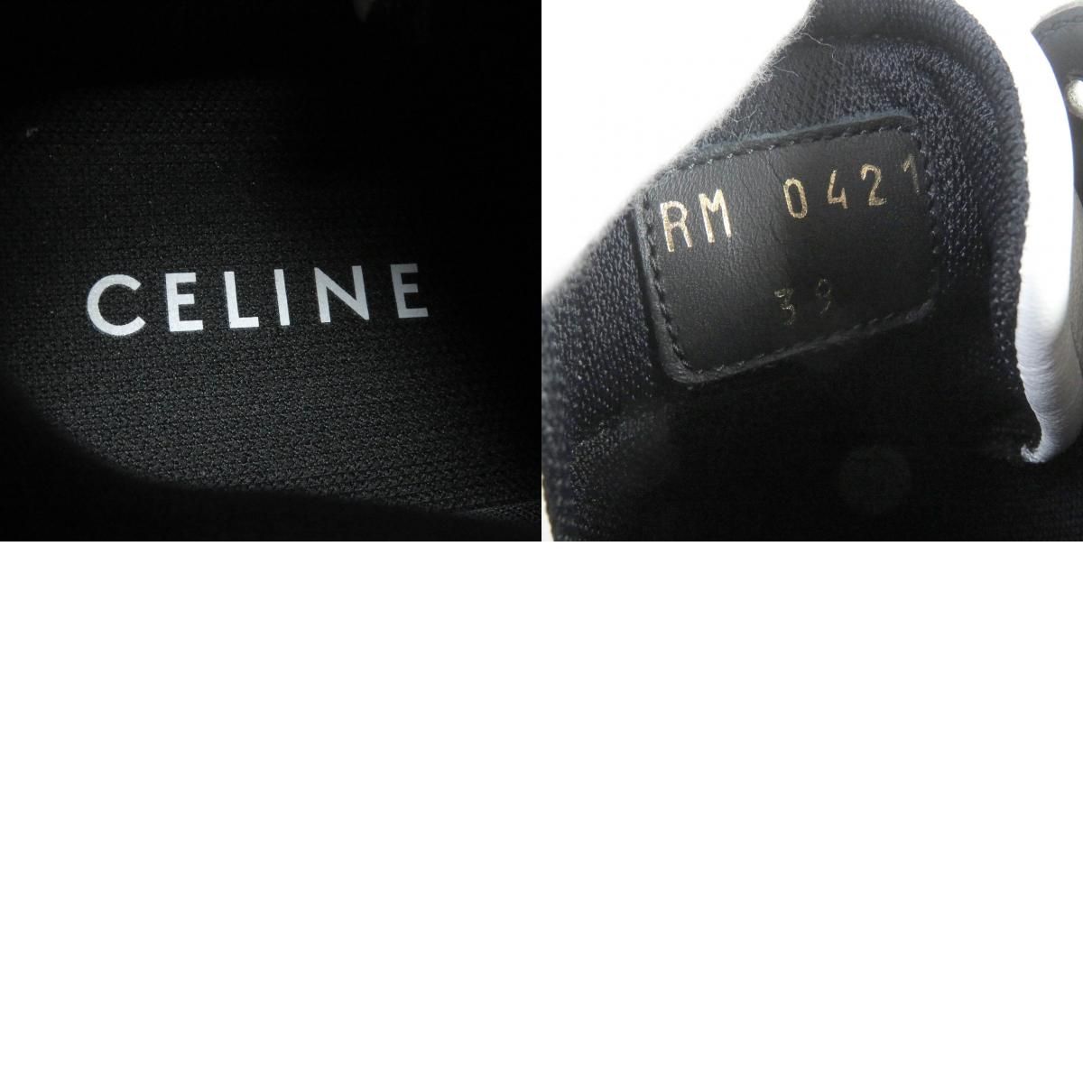 未使用品□CELINE セリーヌ CT-02 レザー ベルクロストラップ レースアップ ミッドスニーカー オプティックホワイト ブラック 39  箱・保存袋付き メンズ 定価121,000円