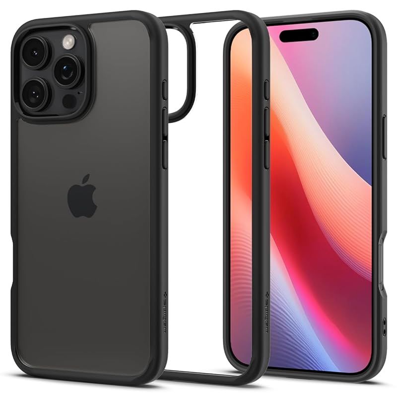 【17年社歴の技術力】Spigen iPhone 16 Pro Max ケース クリア ストラップホール 米軍MIL規格 バンパー 耐衝撃 ウルトラ・ハイブリッド ACS07996 (マット・ブラック) 0