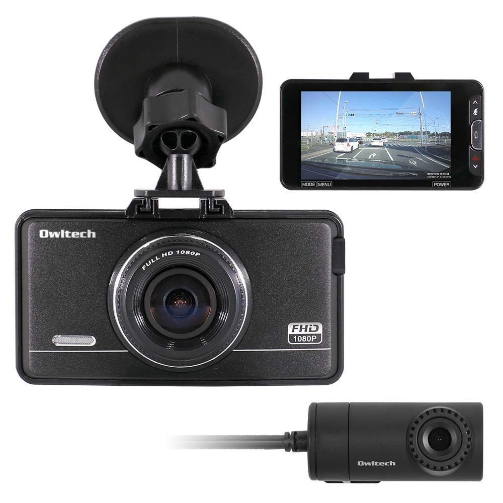 オウルテック ドライブレコーダー 前後カメラ 1080PフルHD GPS付き 219万画素 F1.8レンズ LED信号対策済 東日本|西日本両対応 2.7インチ LCD液晶 12V|24V車対応 OWL-DR801G-2C