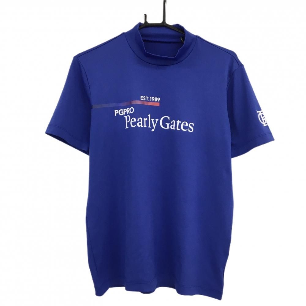 超美品】パーリーゲイツ 半袖ハイネックシャツ ブルー×白 フロントロゴ