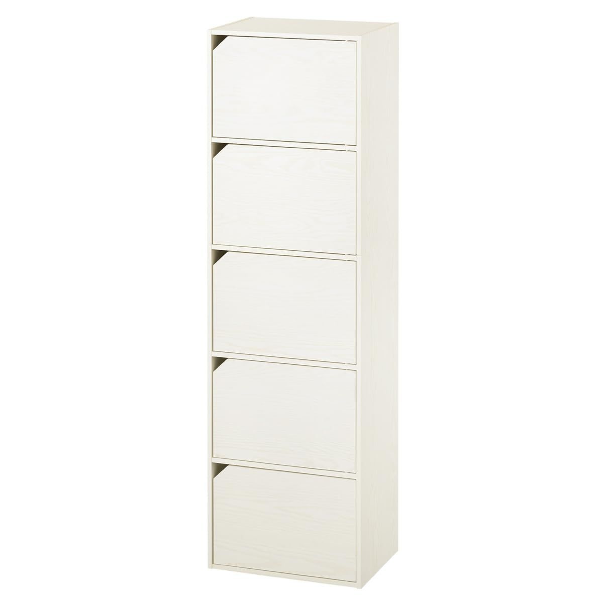【特価商品】5段 幅42×奥行29.1×高さ147.6cm 収納ボックス 扉付き 本棚 収納棚 カラーボックス 木目調 マルチラック ぼん家具 ホワイト
