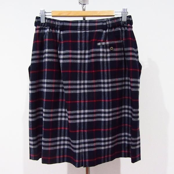 【高級】Burberry スカート　チェック　ネイビー　レッド　スコットランド製 wnc バーバリー BURBERRY スカート LL 紺 グレー 赤