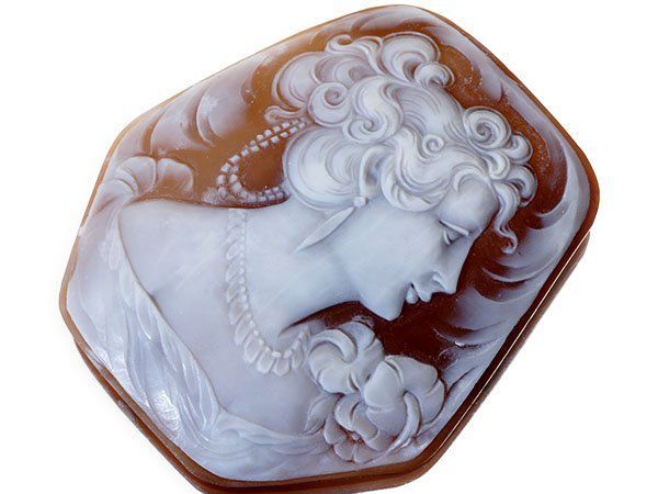 カメオ　ルース　497 貴婦人と小鳥【作家サインあり】 鳥ー33 中古 ジュエリー極】作家品サイン有り お洒落な貴婦人と小鳥の彫刻 高級