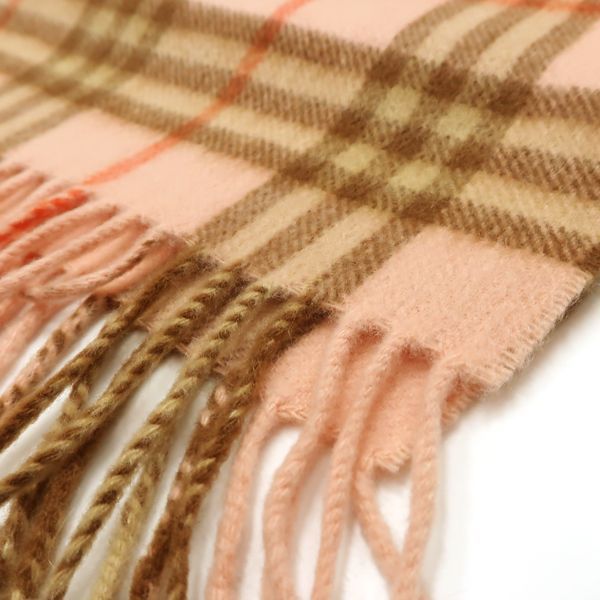 バーバリーマフラーカシミヤ100% ベージュ×ノバチェックピンク