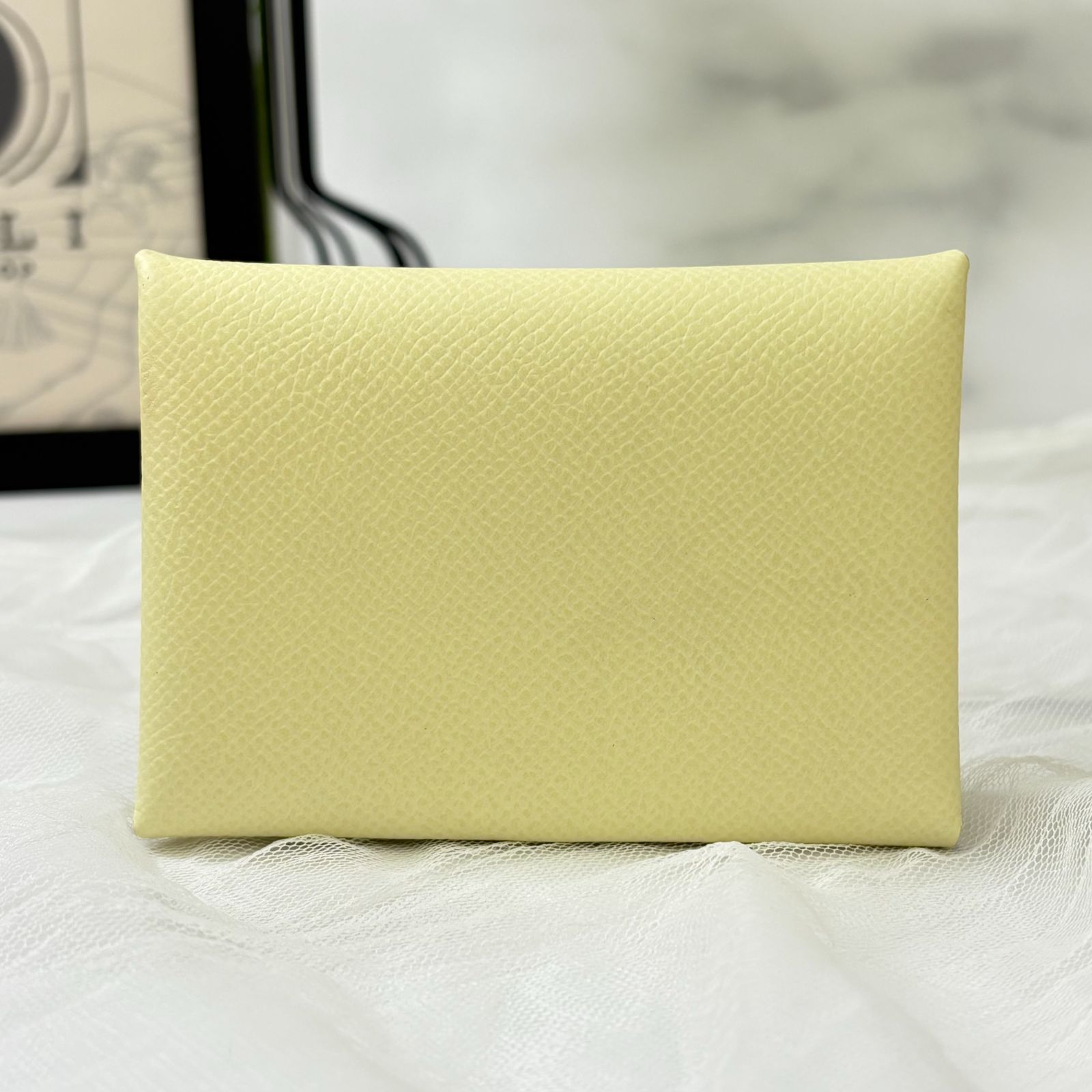 鑑定済み エルメス カルヴィデュオ ジョーヌミルトン イエロー レザー W刻印 カードケース 財布 コインケース