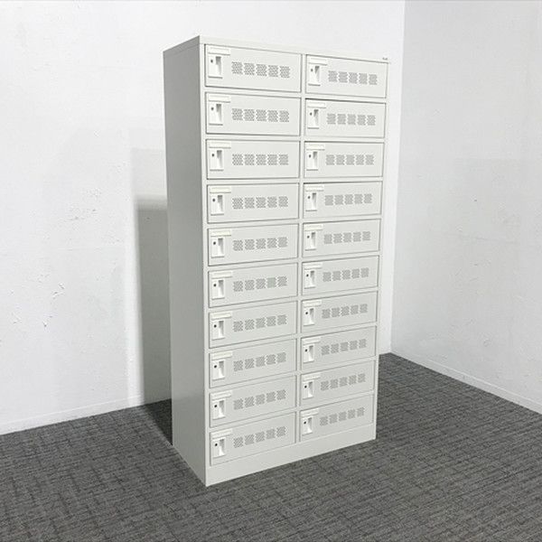 20人用パーソナルロッカー 鍵付き 2列10段 PCロッカー プラス ホワイト