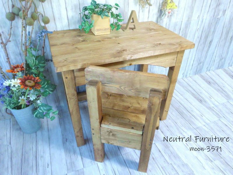 ハンドメイド キッズチェア-キッズデスク チーク色