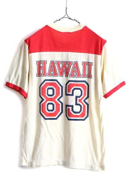 80s ビンテージ □ HAWAII ナンバリング 両面 プリント 半袖 フット