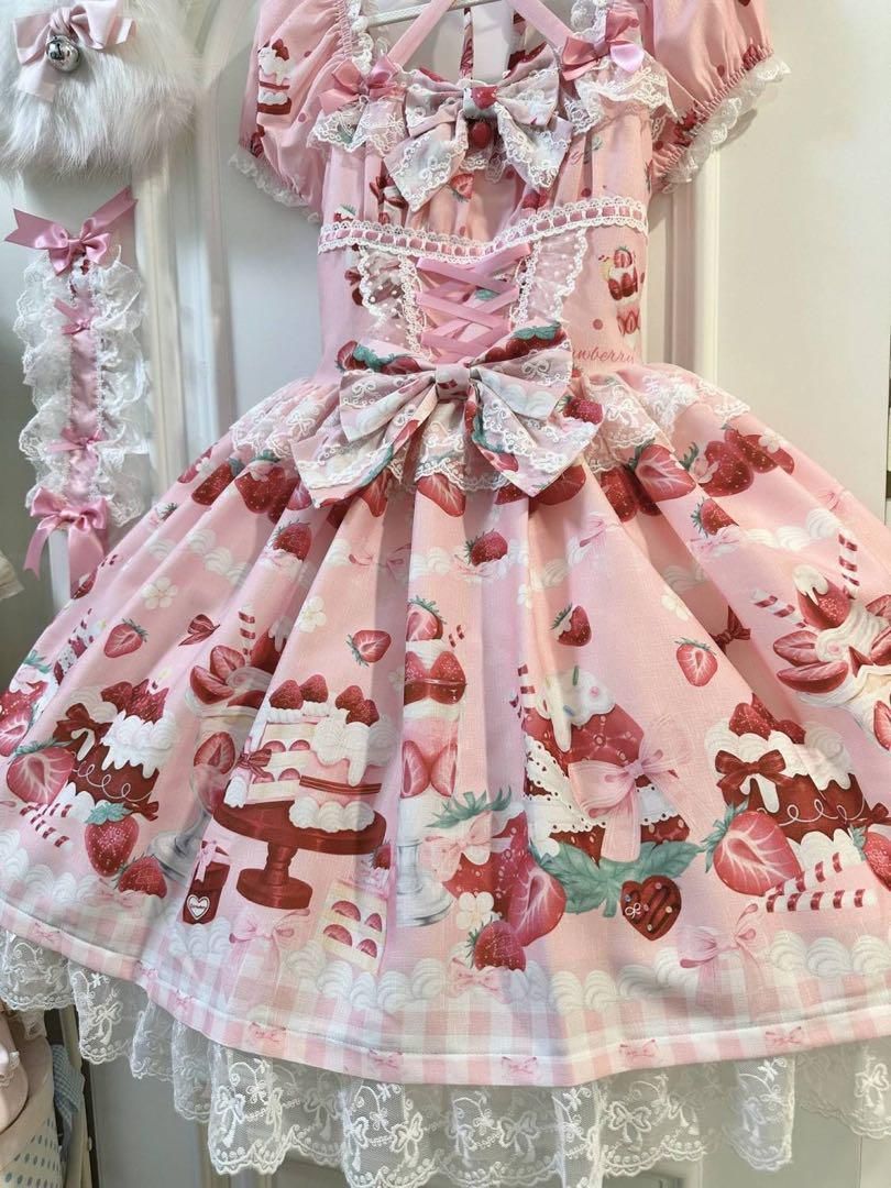苺パフェ】イチゴ ロリータドレス リボン 可愛いゴスロリ 森