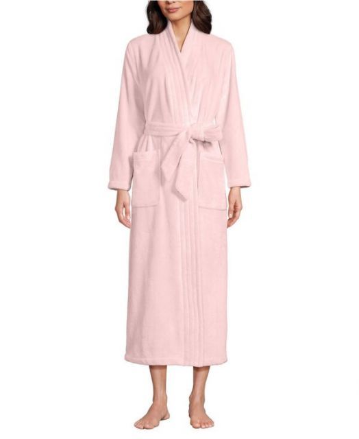 送料無料 ランズエンド レディース ナイトウェア アンダーウェア Women s Cozy Plush Long Wrap Robe Sea salt pink