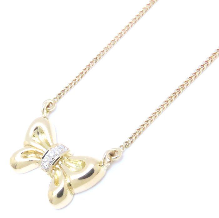 UNOAERRE ウノアエレ リボン ネックレス ダイヤモンド K18YG イエロー  