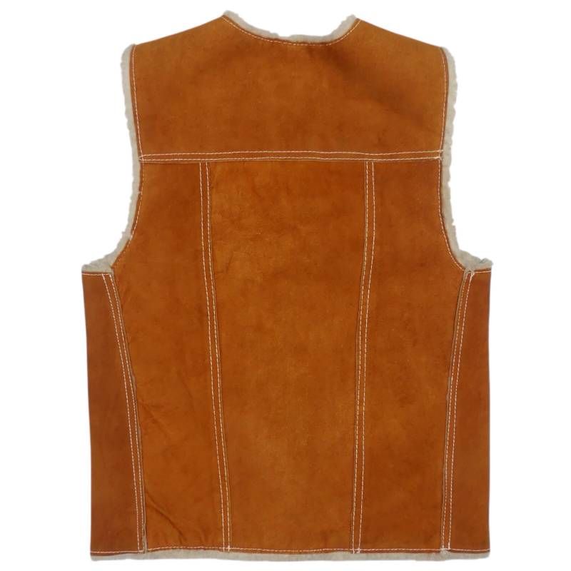 Genuine Leather ジェニュインレザー ムートンベスト XS 裏ボア 茶 70s