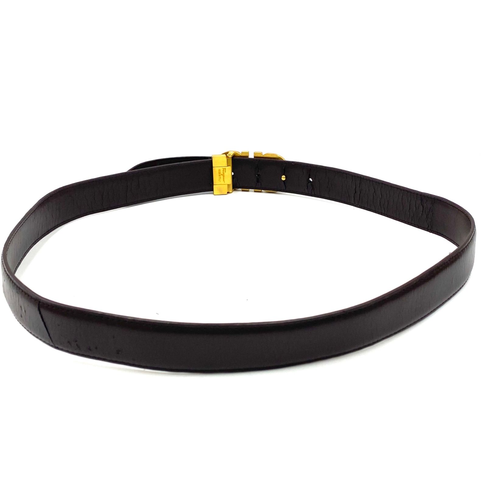 サルヴァトーレフェラガモ ゴールドバックル レザーベルト ダーク