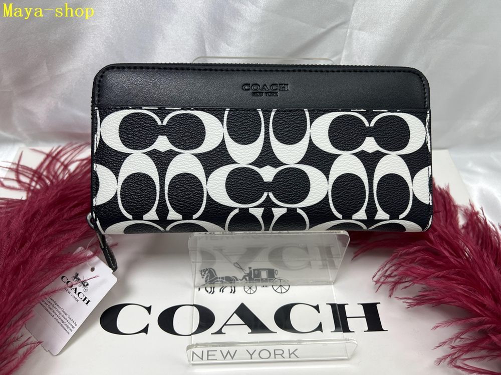 コーチ COACH 長財布 財布 シグネチャー キャンバス 白黒 アコーディオン ウォレット  メンズ 財布 ラウンドジップ メンズ  新品未使用 ブランド CP230 A338 4G6QD